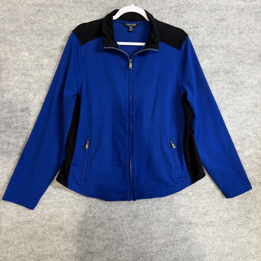 Lauren Ralph Lauren Size-XXL Women Jacket Royal Blue Black Full Zip Track